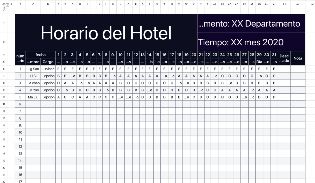 Horario del Hotel